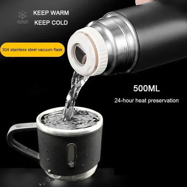 Vacuum Insulated Thermal Flask Set With Cup Set (random Color)